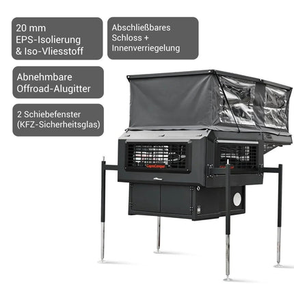 CapraCamper Aufsetzkabine mit Hubdach – ca. 220 kg, 200 cm Stehhöhe, isoliert – inkl. 4 Ladestützen - Linkreich