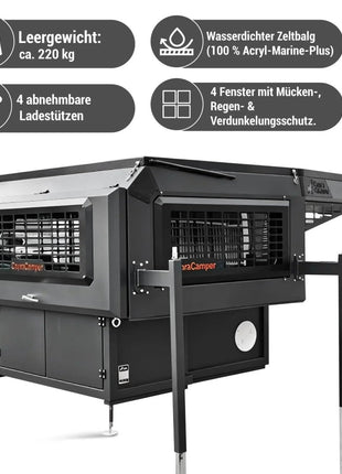 CapraCamper Aufsetzkabine mit Hubdach – ca. 220 kg, 200 cm Stehhöhe, isoliert – inkl. 4 Ladestützen - Linkreich