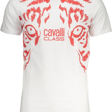 SEO. Cavalli Class Grünes Kurzärmeliges Herren - T-Shirt - Weiß Linkreich