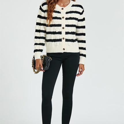 Stripe Pattern Knitted Cardigan In Black
