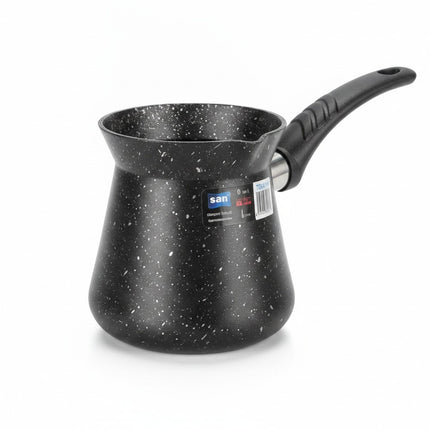 Cezve Kaffeekocher 6 Tassen, Granit-Beschichtung, Aluminium, Schwarz-Sprenkel, San