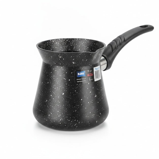 Cezve Kaffeekocher 6 Tassen, Granit-Beschichtung, Aluminium, Schwarz-Sprenkel, San