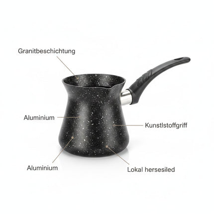 Cezve Kaffeekocher 6 Tassen, Granit-Beschichtung, Aluminium, Schwarz-Sprenkel, San