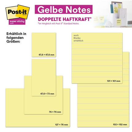Post-it® Super Sticky Notes, Gelb, 76 mm x 127 mm, 90 Blatt/Block, 24 Blöcke/Packung, Kartonverpackung, 100% PEFC, SGSCH-PEFC-COC-110078 | Packung (1 Stück)