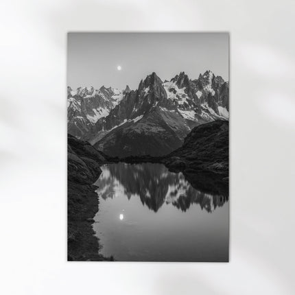 Lac de la Flégère Black and White Photography Print | Moonlit Alpine Reflections in Chamonix