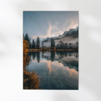 Lac des Gaillands Autumn Reflection – Sunrise Over Chamonix