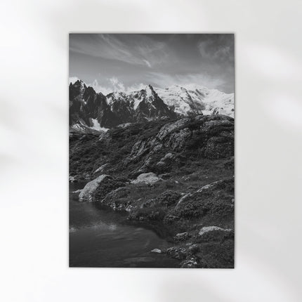 Black and White Lac Blanc Wall Art - Modern Alpine Landscape Print