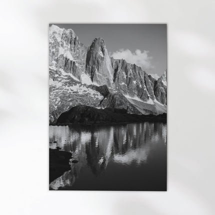 Les Drus Mountain Reflection | Black and White Chamonix Art Print