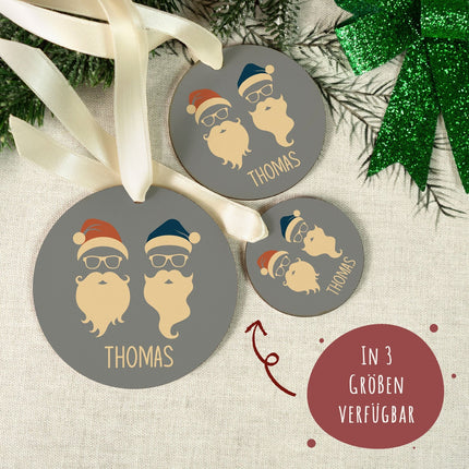 SEO. Christbaumschmuck aus Holz - Cool Santa - Weihnachtsanhänger mit Namen - 6cm Linkreich