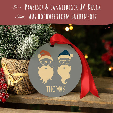 SEO. Christbaumschmuck aus Holz - Cool Santa - Weihnachtsanhänger mit Namen - 6cm Linkreich