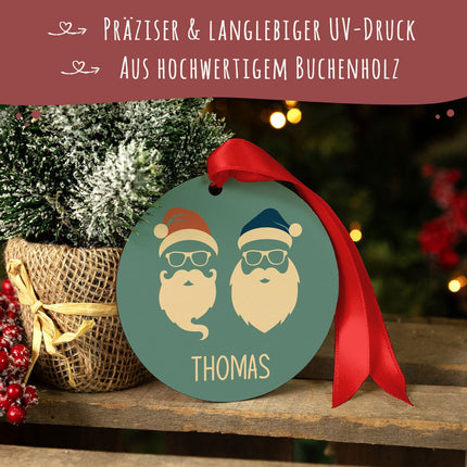 SEO. Christbaumschmuck aus Holz - Cool Santa - Weihnachtsanhänger mit Namen - 6cm Linkreich