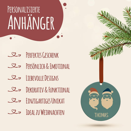 SEO. Christbaumschmuck aus Holz - Cool Santa - Weihnachtsanhänger mit Namen - 6cm Linkreich