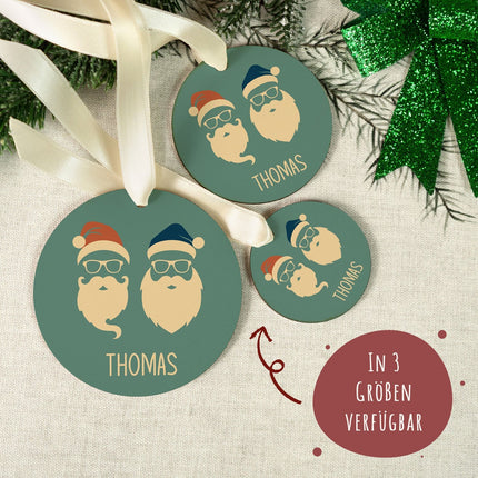 SEO. Christbaumschmuck aus Holz - Cool Santa - Weihnachtsanhänger mit Namen - 6cm Linkreich