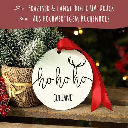 SEO. Christbaumschmuck aus Holz - Hohoho - Weihnachtsanhänger mit Namen - 6cm Linkreich
