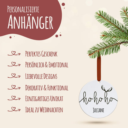 SEO. Christbaumschmuck aus Holz - Hohoho - Weihnachtsanhänger mit Namen - 6cm Linkreich