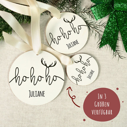 SEO. Christbaumschmuck aus Holz - Hohoho - Weihnachtsanhänger mit Namen - 6cm Linkreich