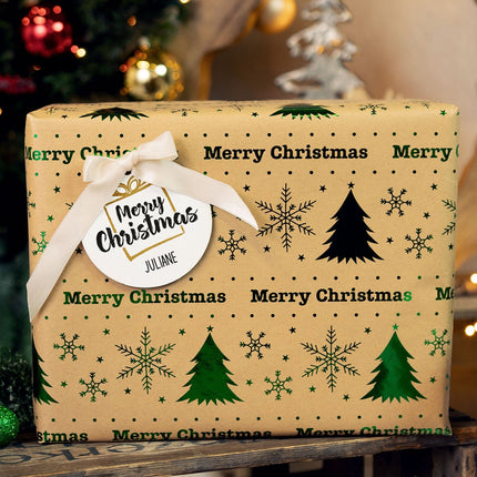 SEO. Christbaumschmuck aus Holz - Merry Christmas - Weihnachtsanhänger mit Namen - 6cm Linkreich