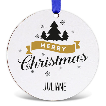 SEO. Christbaumschmuck aus Holz - Merry Christmas - Weihnachtsanhänger mit Namen - 6cm Linkreich