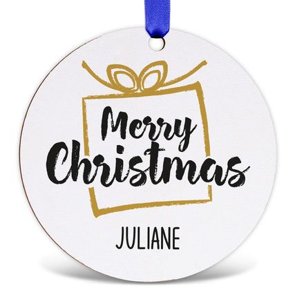 SEO. Christbaumschmuck aus Holz - Merry Christmas - Weihnachtsanhänger mit Namen - 6cm Linkreich