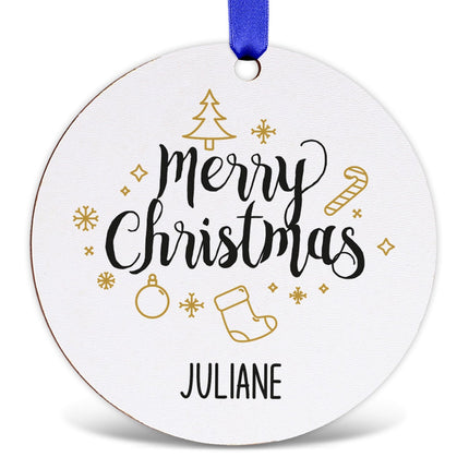 SEO. Christbaumschmuck aus Holz - Merry Christmas - Weihnachtsanhänger mit Namen - 6cm Linkreich