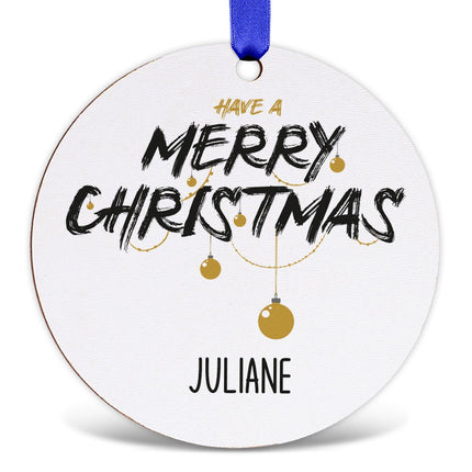 SEO. Christbaumschmuck aus Holz - Merry Christmas - Weihnachtsanhänger mit Namen - 6cm Linkreich