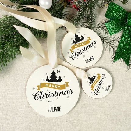 SEO. Christbaumschmuck aus Holz - Merry Christmas - Weihnachtsanhänger mit Namen - 6cm Linkreich