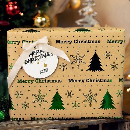 SEO. Christbaumschmuck aus Holz - Merry Christmas - Weihnachtsanhänger mit Namen - 6cm Linkreich