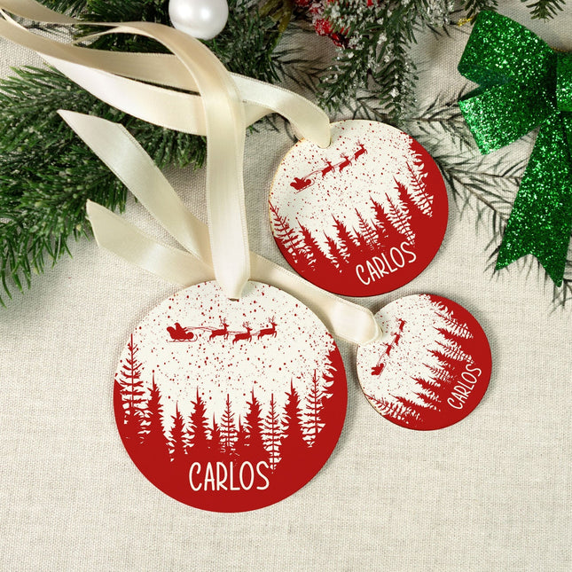 SEO. Christbaumschmuck aus Holz - Weihnachtswald - Weihnachtsanhänger mit Namen - 6cm Linkreich