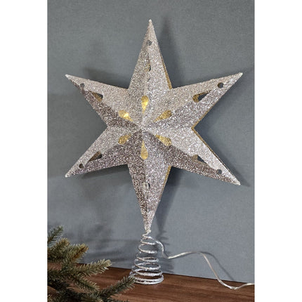 Christbaumspitze 35cm Baumspitze Weihnachten Metall Glitzer LED Stern B - WARE (Weihnachtsstern LED) kaufen bei Linkreich – Jetzt entdecken!