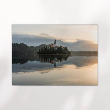 Lake Bled Sunrise Wall Art – Island Church & Reflections Print