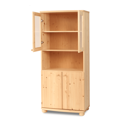 SEO. Claudia Buffetschrank Vitrine | 4 - Türig | 100% Bio Kiefer Massivholz - Natur Linkreich