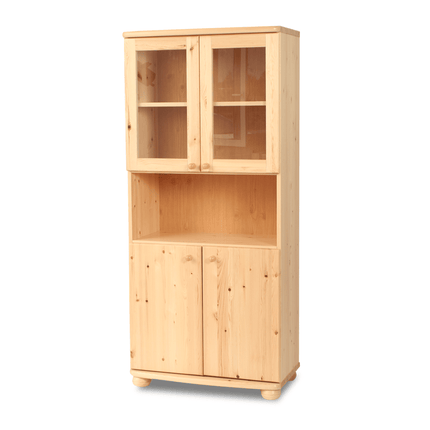 SEO. Claudia Buffetschrank Vitrine | 4 - Türig | 100% Bio Kiefer Massivholz - Natur Linkreich