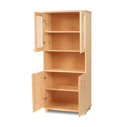 SEO. Claudia Buffetschrank Vitrine | 4 - Türig | 100% Bio Kiefer Massivholz - Natur Linkreich