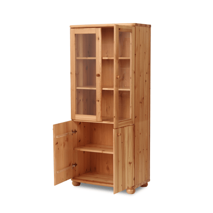 SEO. Claudia Buffetschrank Vitrine V.2 | 4 - Türig | 100% Bio Kiefer Massivholz - Natur Linkreich