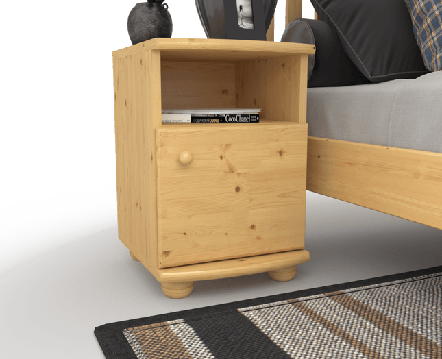 SEO. Claudia Kiefer Massivholz Nachttisch Nachtschrank | 1 - Regal | 1 - Türig | 100% Bio Kiefer - Natur Linkreich