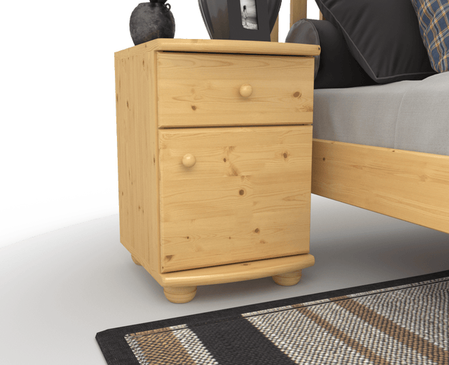 SEO. Claudia Kiefer Massivholz Nachttisch Nachtschrank | 1 - Schublade 1 - Türig | 100% Bio Kiefer - Natur Linkreich