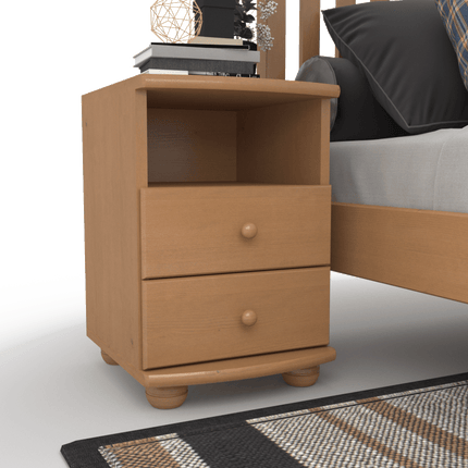 SEO. Claudia Kiefer Nachttisch 2-Schubladen aus 100% Bio Kiefer mit Regal - Capuccino Linkreich