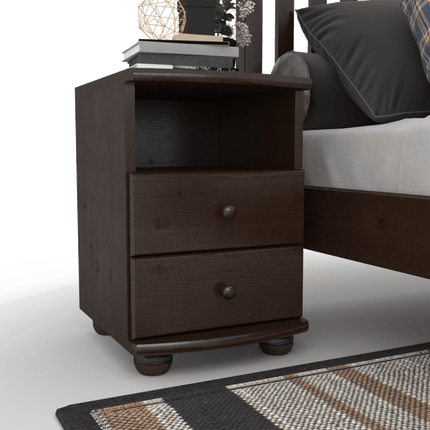 SEO. Claudia Kiefer Nachttisch 2-Schubladen aus 100% Bio Kiefer mit Regal - Wenge Linkreich