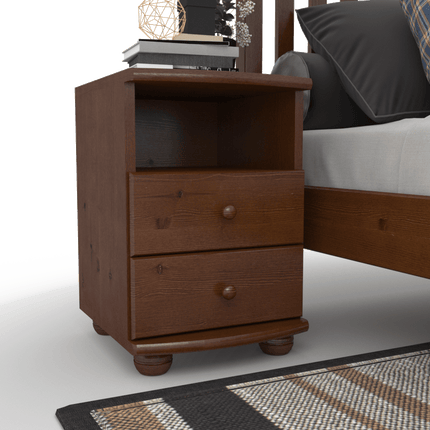 SEO. Claudia Kiefer Nachttisch 2-Schubladen aus 100% Bio Kiefer mit Regal - Kolonial Linkreich