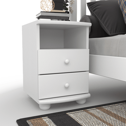 SEO. Claudia Kiefer Nachttisch 2-Schubladen aus 100% Bio Kiefer mit Regal - Schneeweiss Linkreich