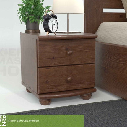 SEO. Claudia Kiefer Nachttisch aus massivem Holz mit 2 Schubladen | 100% Bio Kiefer - Kolonial Linkreich