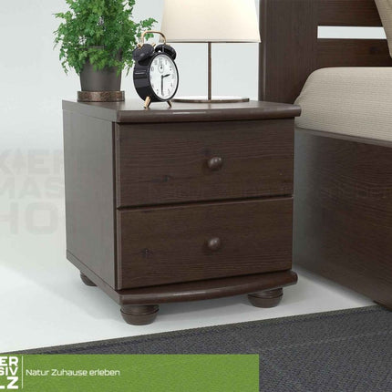 SEO. Claudia Kiefer Nachttisch aus massivem Holz mit 2 Schubladen | 100% Bio Kiefer - Wenge Linkreich