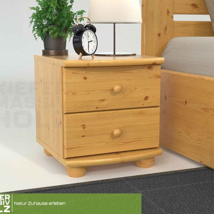 SEO. Claudia Kiefer Nachttisch aus massivem Holz mit 2 Schubladen | 100% Bio Kiefer - Natur Linkreich
