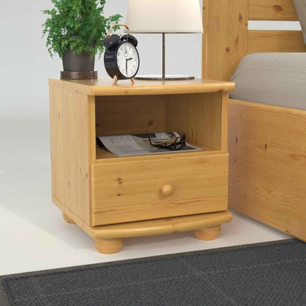 SEO. Claudia Kiefer Nachttisch massivholz mit 1-Schublade und 1 Regal | 100% Bio Kiefer - Natur Linkreich
