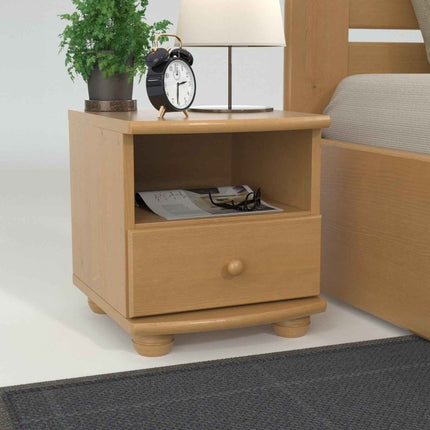 SEO. Claudia Kiefer Nachttisch massivholz mit 1-Schublade und 1 Regal | 100% Bio Kiefer - Capuccino Linkreich