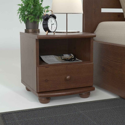 SEO. Claudia Kiefer Nachttisch massivholz mit 1-Schublade und 1 Regal | 100% Bio Kiefer - Nussbaum Linkreich
