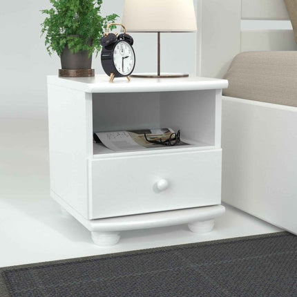 SEO. Claudia Kiefer Nachttisch massivholz mit 1-Schublade und 1 Regal | 100% Bio Kiefer - Schneeweiss Linkreich