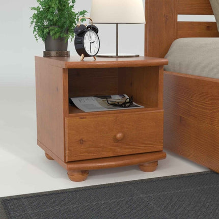SEO. Claudia Kiefer Nachttisch massivholz mit 1-Schublade und 1 Regal | 100% Bio Kiefer - Kirsch Linkreich