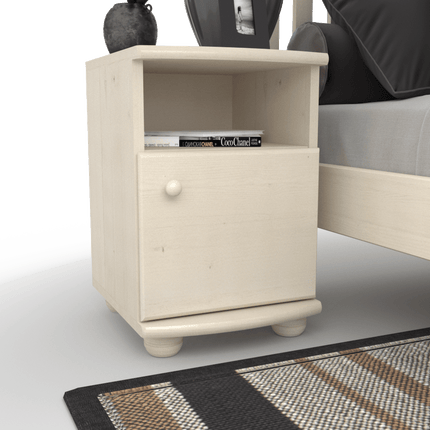 SEO. Claudia Kiefer Nachttisch Massivholz | Nachtschrank mit 1 Regal und 1 Tür | 100% Bio Kiefer - Weiss Linkreich