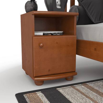 SEO. Claudia Kiefer Nachttisch Massivholz | Nachtschrank mit 1 Regal und 1 Tür | 100% Bio Kiefer - Kirsch Linkreich
